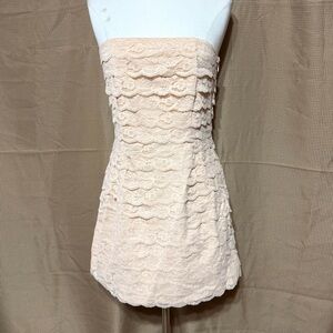 Forever 21 Strapless Layered Lace Mini Dress in Light Blush